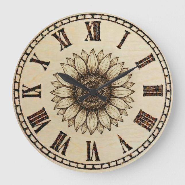Sunflower wooden Wall Clock  (Front)