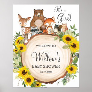 Sunflower Woodland Animals Baby Shower Welcome Po Poster
