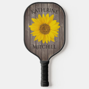 Sunflower Worn Grey Wood Name Pickleball Paddle