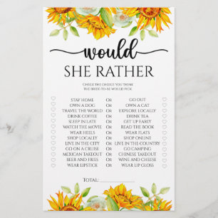 Sunflower Would she rather bridal shower game 