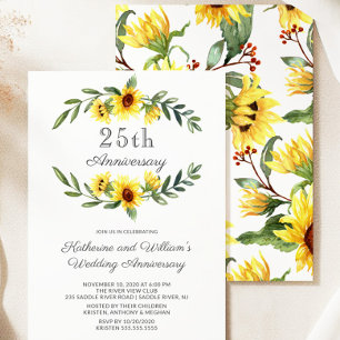 Sunflower Wreath 25th Anniversary Party Invitation