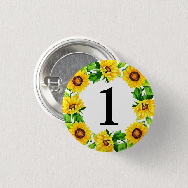 Sunflower Wreath Baby Girl Birthday Custom Number 3 Cm Round Badge (Front & Back)