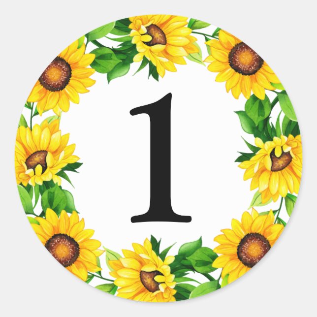 Sunflower Wreath Baby Girl Birthday Custom Number Classic Round Sticker (Front)