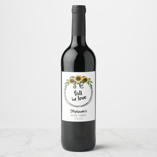 Sunflower Wreath Bridal Shower Wine Label (Front)