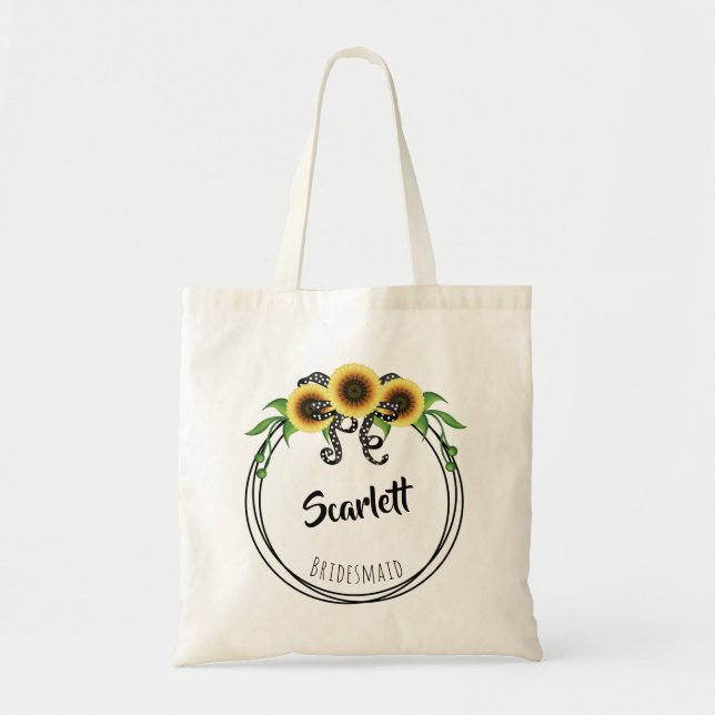 Sunflower Wreath Bridesmaid Tote Bag (Front)