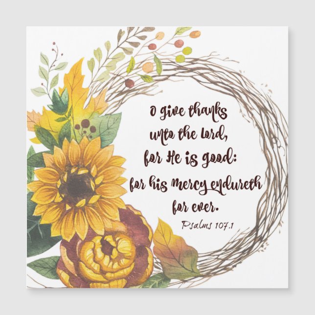 Sunflower Wreath: Give Thanks Psalms Bible Verse (Front)
