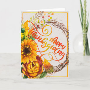 Sunflower Wreath Happy Thanksgiving Card