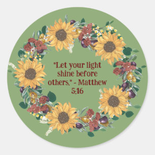 Sunflower Wreath Inspirational Faith and Serenity Classic Round Sticker