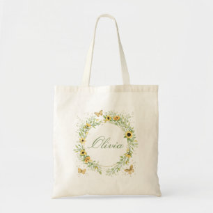 Sunflower Wreath With Butterflies Personalised Tote Bag