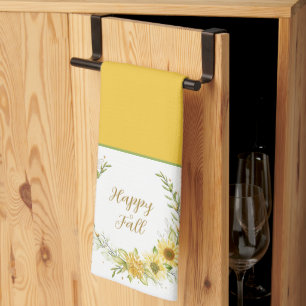 Sunflower wreath with customisable text  kitchen t tea towel