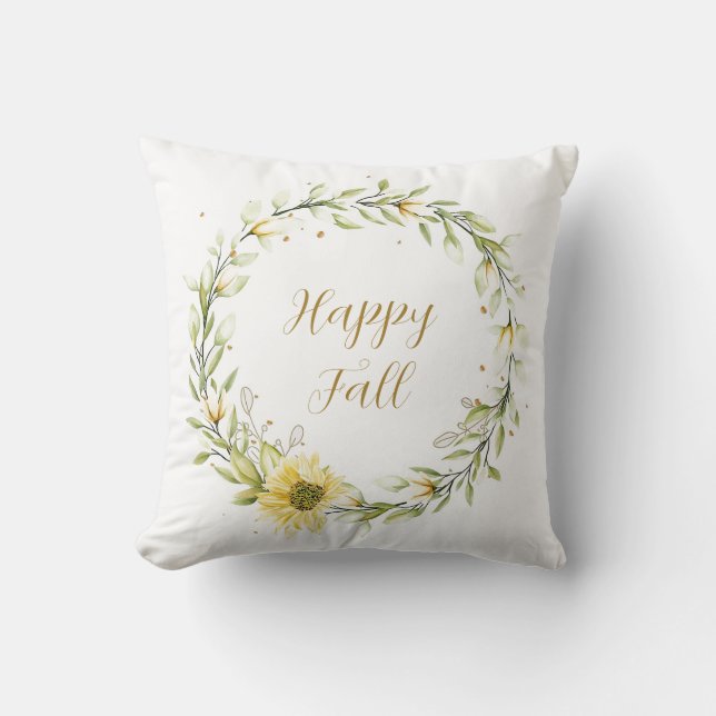 Sunflower wreath with customisable text throw pill cushion (Front)