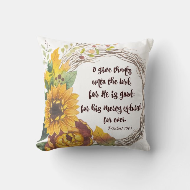 Sunflower Wreath with Give Thanks Bible Verse Cushion (Front)