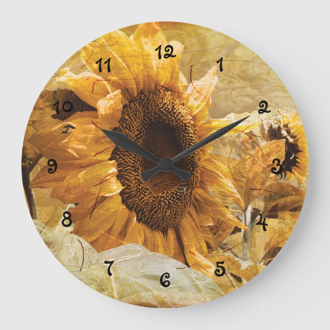 Sunflower Yellow Beautiful Country Floral Design Large Clock (Front)