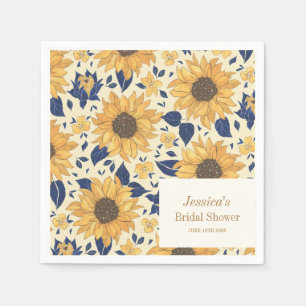 Sunflower Yellow Blue Bridal Shower Custom Name Napkin