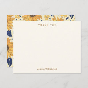 Sunflower Yellow Blue Bridal Shower Custom Name Thank You Card