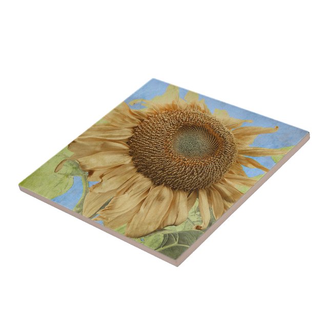 Sunflower Yellow Blue Rustic Garden Country Floral Tile (Side)