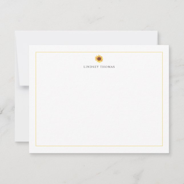 Sunflower Yellow Border Personalised Stationery Card (Front)