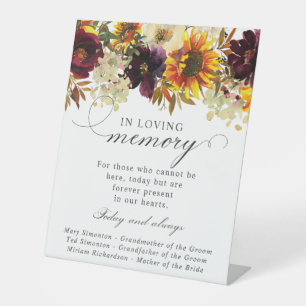 Sunflower Yellow Burgundy Floral Wedding Memorial Pedestal Sign