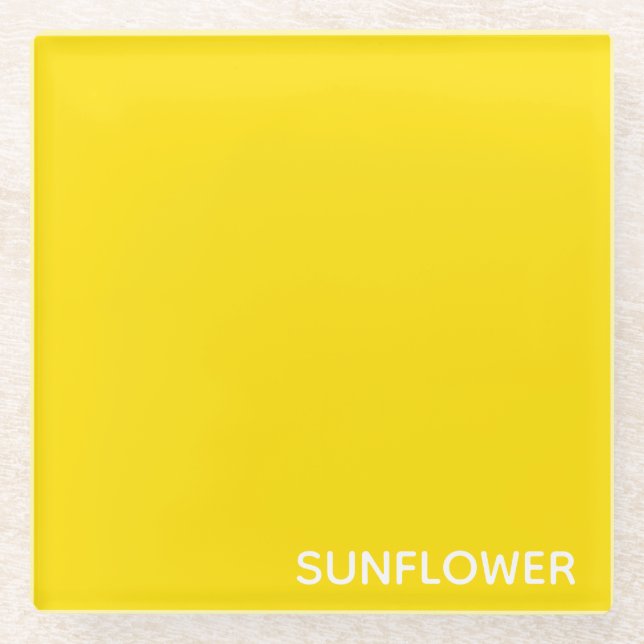 Sunflower Yellow Colour Name Glass Coaster (Front)