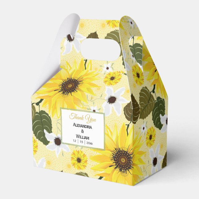 Sunflower Yellow Country Floral Garden | Wedding Favour Box (Front Side)