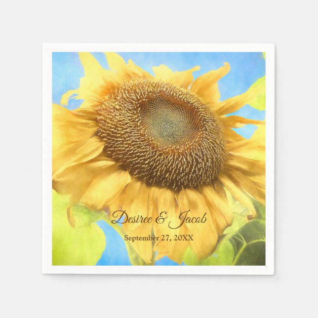 Sunflower Yellow Country Rustic Wedding Watercolor Napkin (Front)