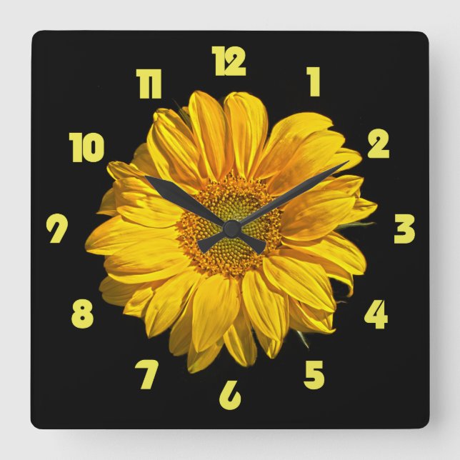 Sunflower Yellow Fat Numbers wc arc2 Square Wall Clock (Front)