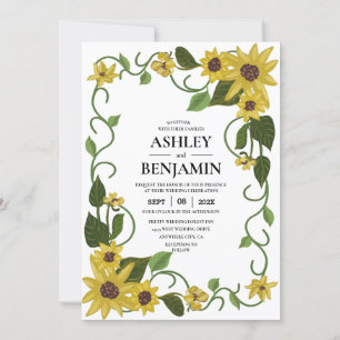 Sunflower Yellow Floral Botanical Hand drawn Oil  Invitation