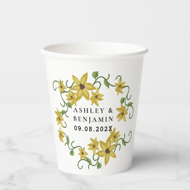 Sunflower Yellow Floral Botanical Hand drawn Oil  Paper Cups (Front)