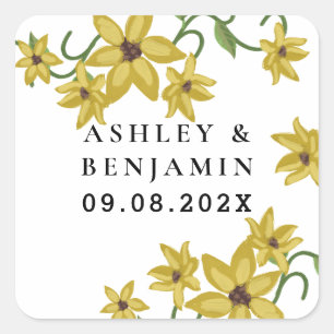 Sunflower Yellow Floral Botanical Hand drawn Oil Square Sticker