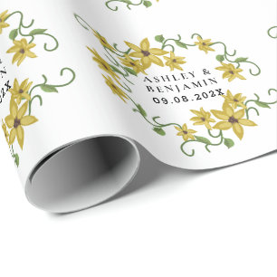 Sunflower Yellow Floral Botanical Hand drawn Oil  Wrapping Paper