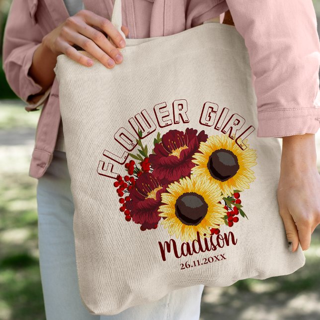 Sunflower Yellow Floral Cute Flowergirl Wedding  Tote Bag (Creator Uploaded)