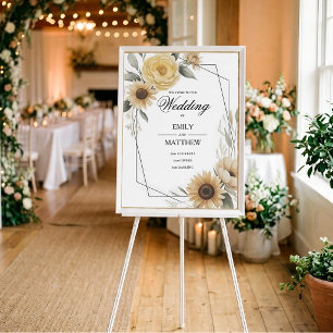 Sunflower Yellow Floral Framed Wedding Poster
