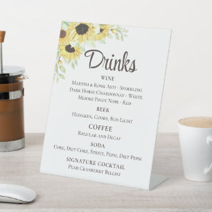 Sunflower Yellow Floral Rustic Country Wedding Bar Pedestal Sign