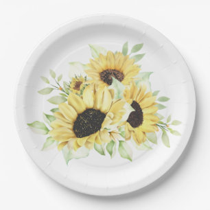 Sunflower Yellow Floral Rustic Summer Wedding Paper Plate