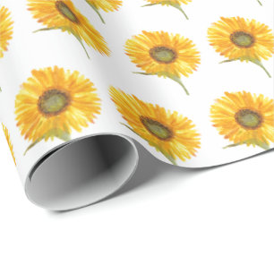 Sunflower yellow floral watercolor Summer Rustic W Wrapping Paper