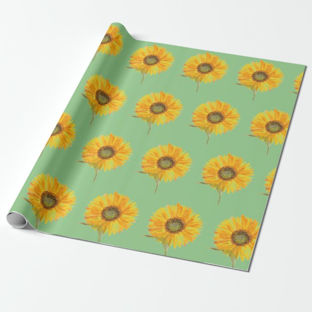 Sunflower yellow floral watercolor Summer Rustic Wrapping Paper (Unrolled)