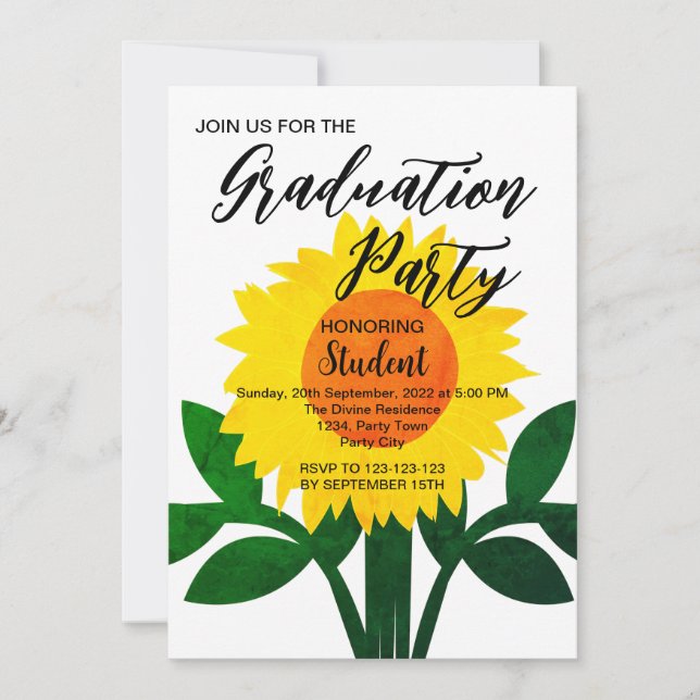 Sunflower Yellow Flower Graduation Party Invitation (Front)