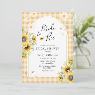 Sunflower Yellow Gingham Bride to Bee Bridal Invitation