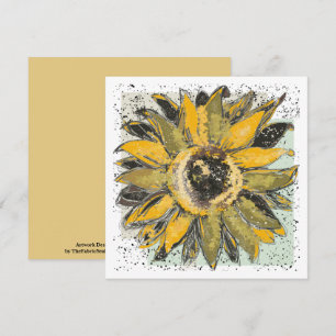 Sunflower Yellow Green Black Watercolor Style Art  Card