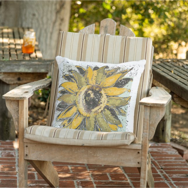 Sunflower Yellow Green Black Watercolor Style Art Cushion (Chair)
