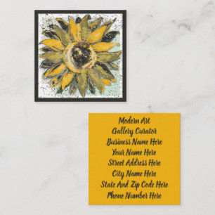 Sunflower Yellow Green Black Watercolor Style Art Square Business Card