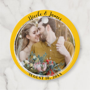 Sunflower Yellow Minimal Round Photo Wedding Favour Tags