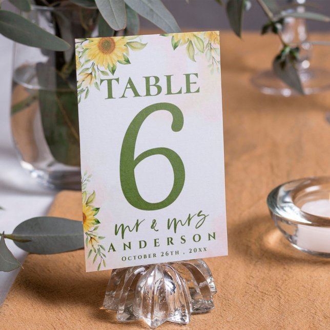 Sunflower Yellow New Mr And Mrs Cute Wedding Table Number (Creator Uploaded)
