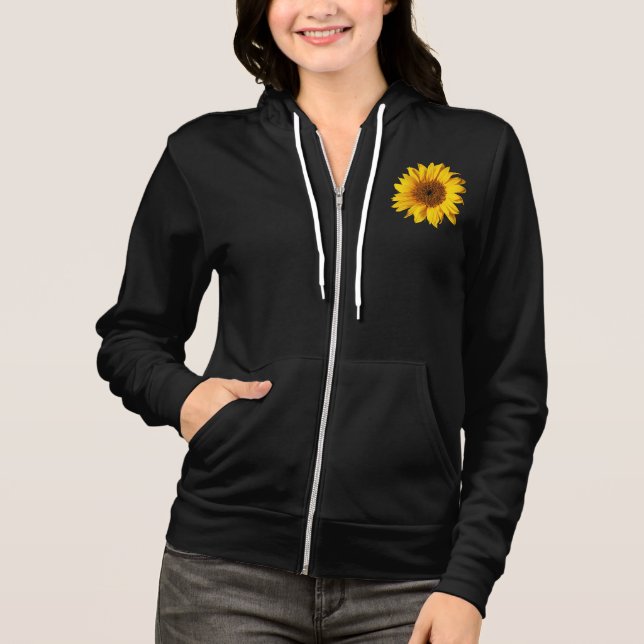 Sunflower Yellow on Black - Customised Sun Flowers Hoodie (Front)