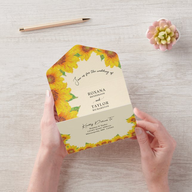 Sunflower Yellow Orange All in One Wedding Invite (Video)