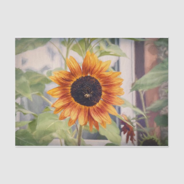 Sunflower Yellow Orange Bee Garden Decoupage Tissue Paper (Front)