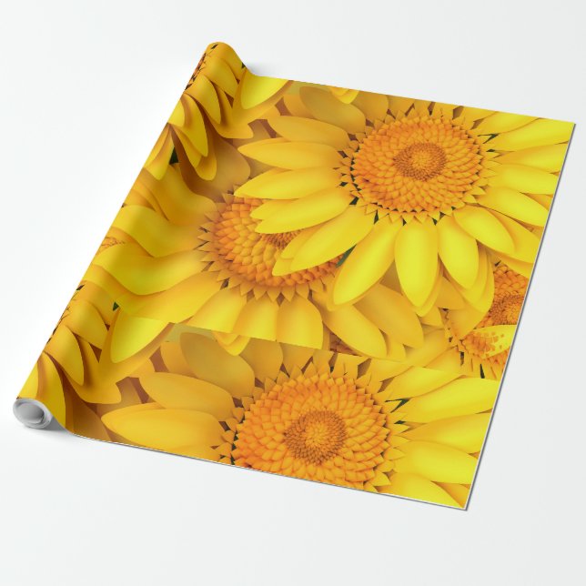 Sunflower yellow orange colour macro close up back wrapping paper (Unrolled)