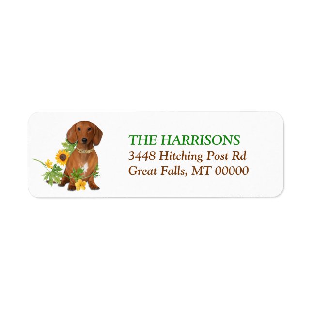 Sunflower Yellow Red Dachshund Return Address (Front)