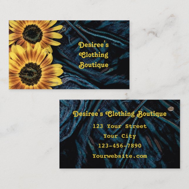 Sunflower Yellow Rustic Denim Blue Jeans Business Card (Front/Back)