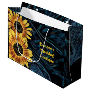Sunflower Yellow Rustic Denim Blue Jeans Large Gift Bag